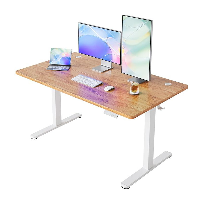 Adjustable Metal Base Standing Desk, Light Brown/White, 118cm.H x 140cm.W x 80cm.D
