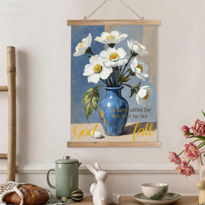 Crochet mural en bois blanc, nature morte, parchemin suspendu 16 x 24