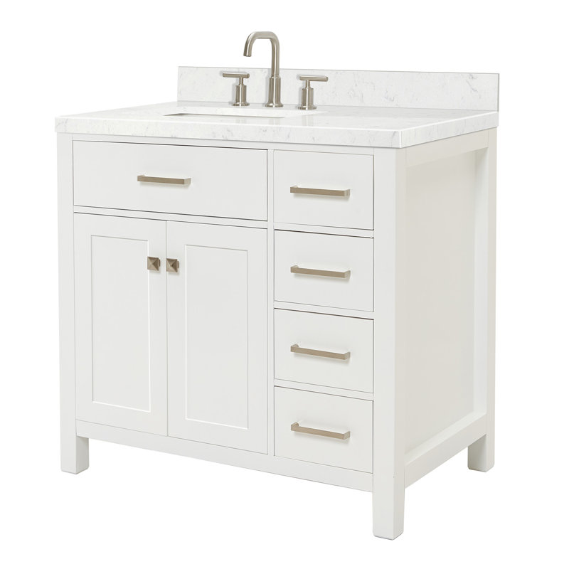 5_ARIEL Bristol 36 Single Sink Bathroom Vanity with Carrara White Quartz, 36", Rectangle, White