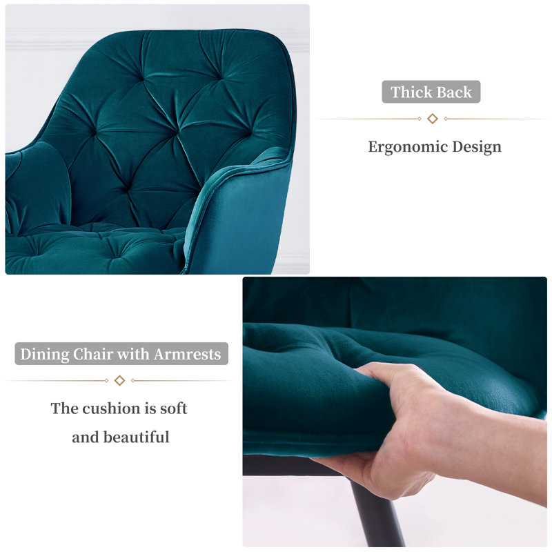 Modern Velvet/Linen Upholstered Dining Chair With Arm, Teal Velvet