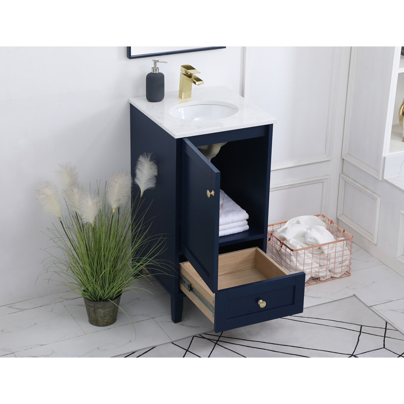 Selma 18.13'' Single Bathroom Vanity with Engineered Marble Top, Blue