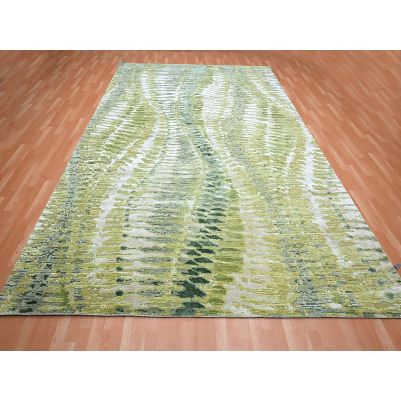 Tapis oriental 9 pi x 12 pi 2 po, motif safari crocodile, 100% soie, tissé dense, noué à la main