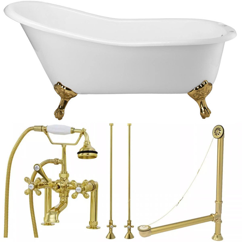 Baignoire de trempage autoportante en fonte 61,13 "X 30", Laiton poli, Laiton poli