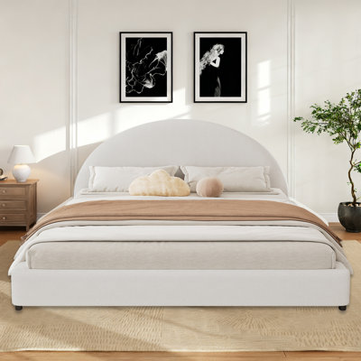 Lit tapissier Boucle avec tête de lit courbée amusante, cadre de lit en bois