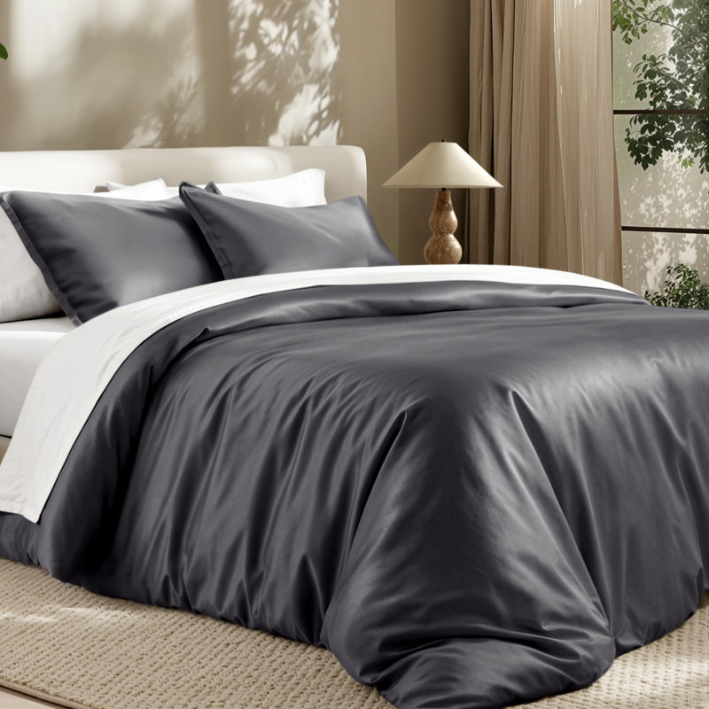 Ensemble de housse de couette TENCEL, Gris fer forgé, Housse de couette double et 2 taies décoratives