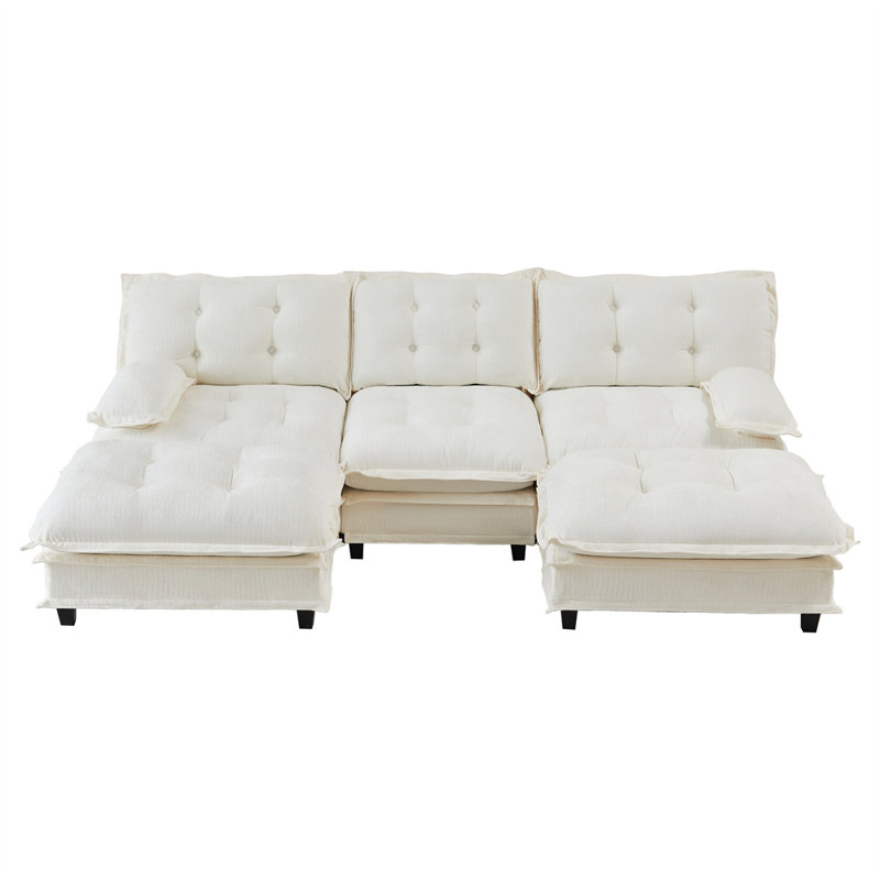 3-Seater U-Shaped Sectional, Beige Chenille