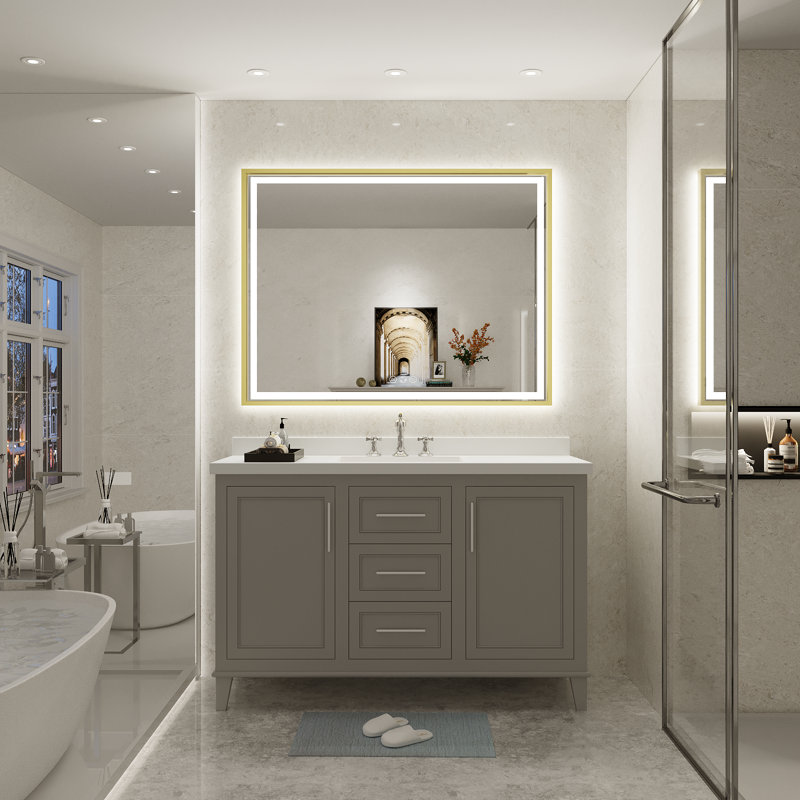 LED Bathroom Mirror With Lights, Frontlit & Backlit Lighted Bathroom Mirror with Anti Fog, Lighted Wall Mirrors,3 Colors Temperature,Dimmable