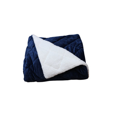 Reversible Polyester Throw Blanket, Navy Blue and White Dual-Color Design, 60" x 80"