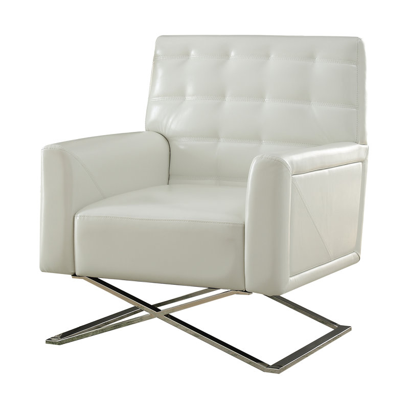 Fauteuil capitonné blanc de 34 po Bennacio