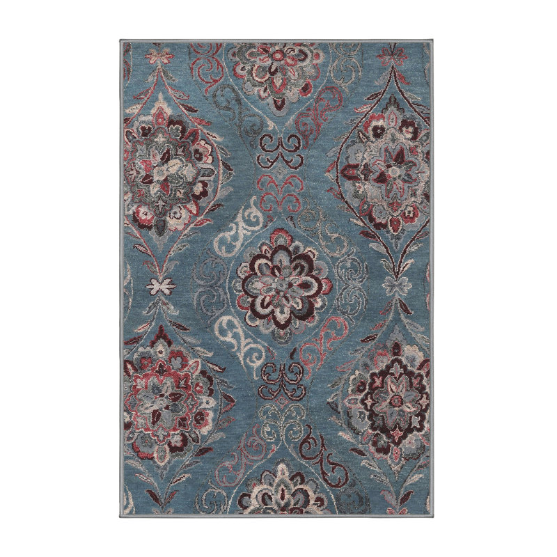 Bleu contemporain/Tapis décoratif brun, Rectangle 5 pi x 7 pi