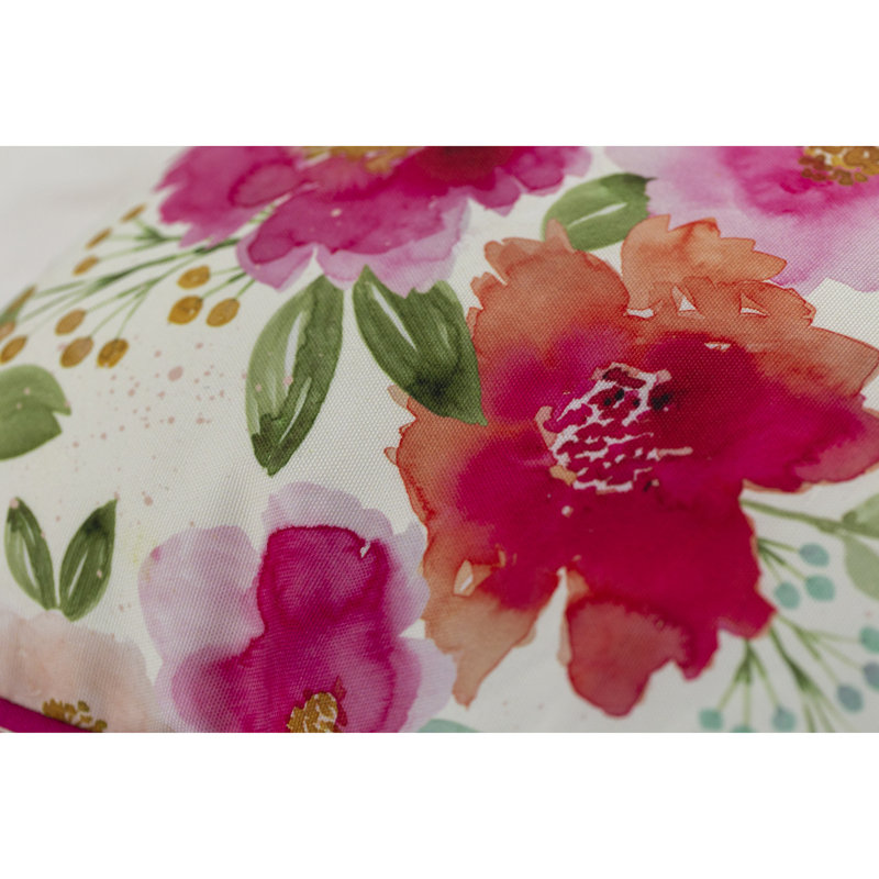 Red and Pink Floral Polyester Square Outdoor Pillow