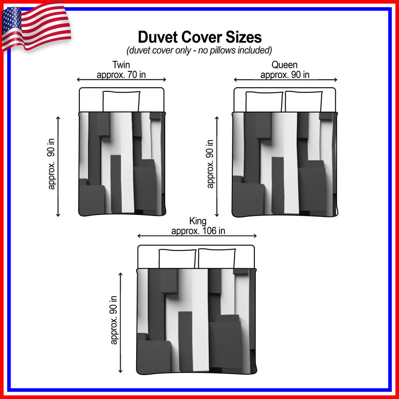 Black White Rectangles Duvet Covers, Queen