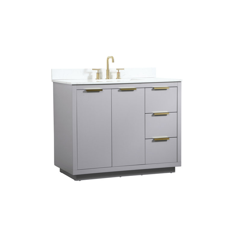 Broadlands 42'' Single Bathroom Vanity with Engineered Marble Top, Gray