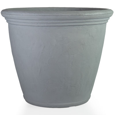 Grand pot de fleurs extérieur rond en polyrésine Anjelica - 24 po - Gris clair - Ensemble de 4