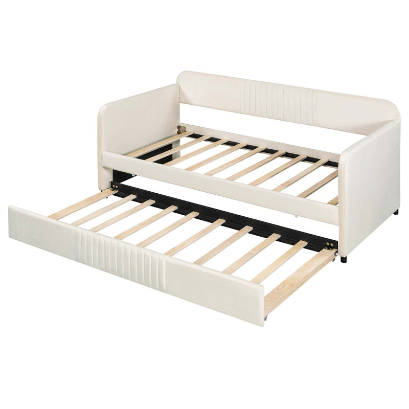 Canapé-lit simple rembourré avec couchette gigogne, Beige