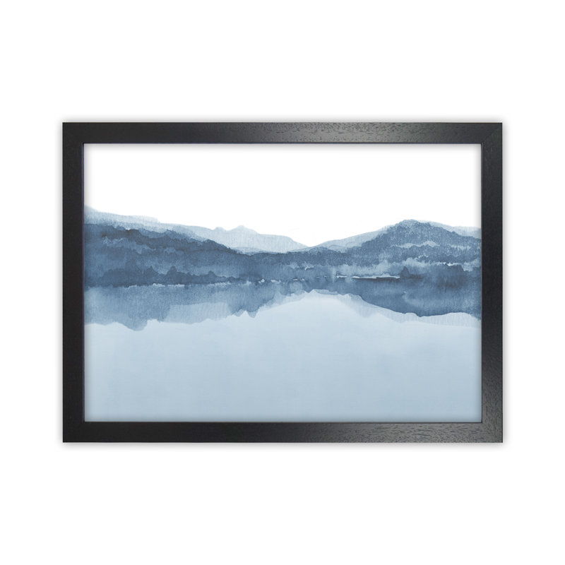 Watercolour Landscape II - Shades Of Blue - Print, Black Framed, 25cm H x 34cm W x 3cm D