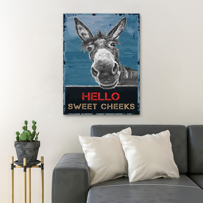 Âne sur fond bleu - Hello Sweet Cheek - Reproduction d'art graphique rectangulaire sur toile tendue 1 pièce