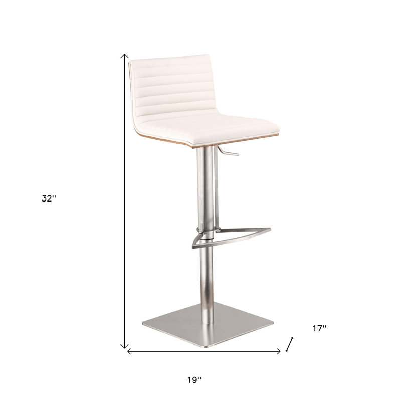 Tabouret de bar pivotant en faux cuir avec base en acier inoxydable brossé, Blanc