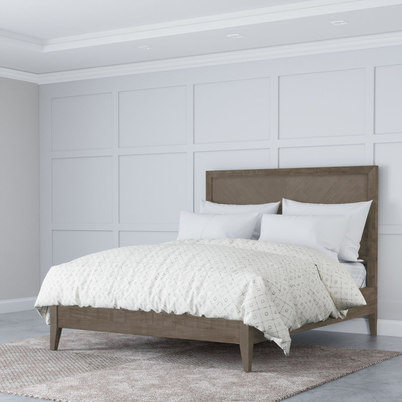 Lit plateforme en bois massif Peloquin, Grand, Gris
