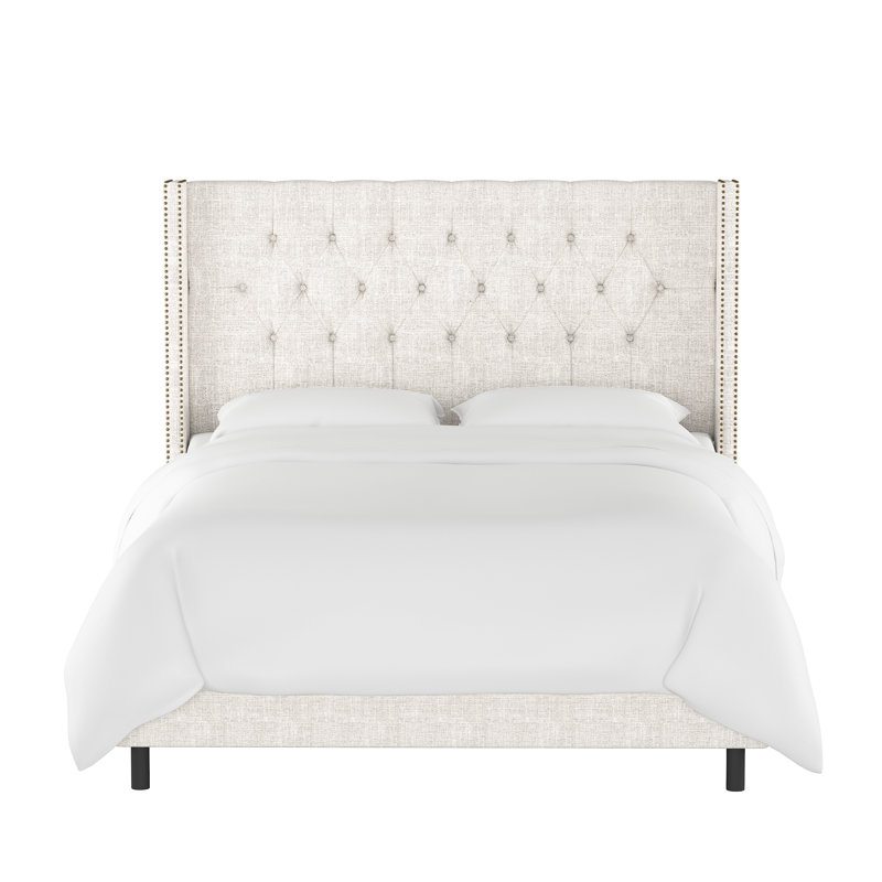Casstown Upholstered Bed, King, Zuma White Textured Linen