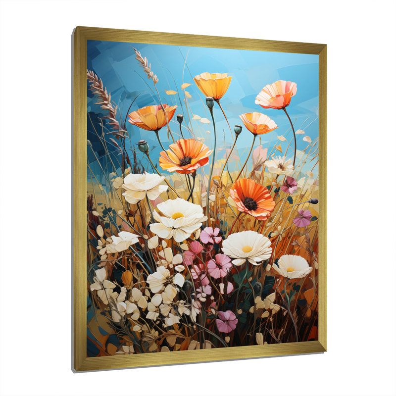 «Dazhaun Meadow Contemporary Wildflowers Pointillism», reproduction, H 44 po x l 34 po x P 1,5 po, Encadrement doré