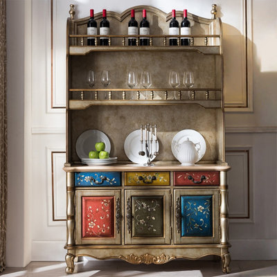 Buffet champagne doré massif et bois manufacturé