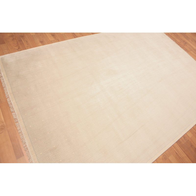 Tapis unique en laine noué à la main beige de 6 pi x 9 pi Nastia