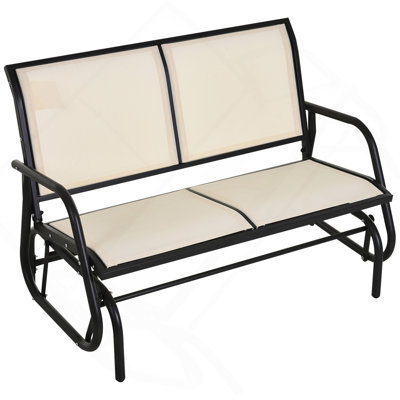 Outsunny 2-Person Outdoor Glider Bench, Patio Double Swing Rocking Chair Loveseat W/Powder Coated Steel Frame For Backyard Garden Porch, Beige