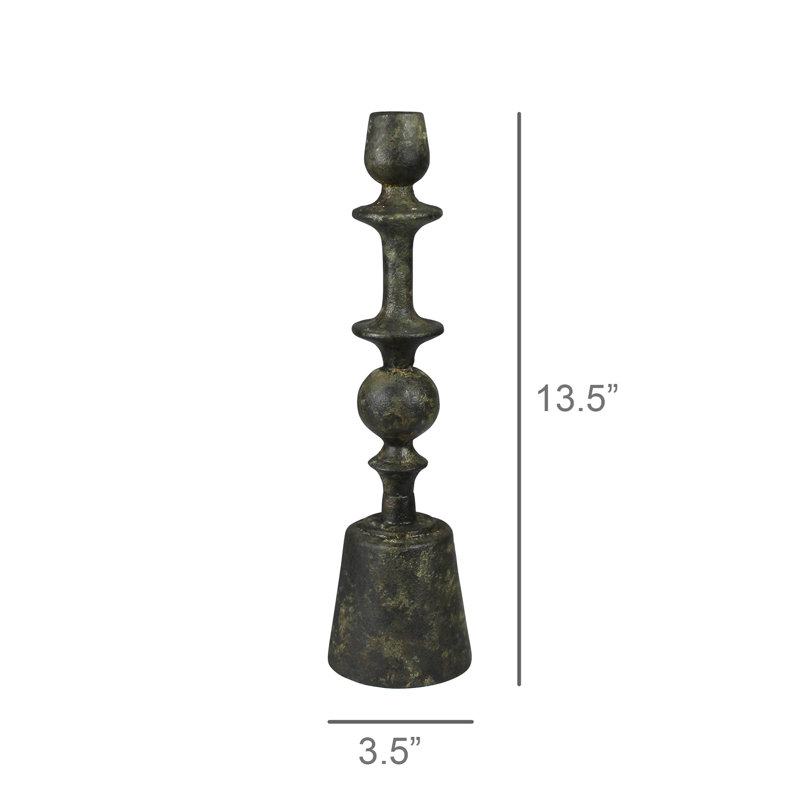 Bastia Taper Holder, Green Patina - Sm, 13.5" H x 3.5" W x 3.5" D