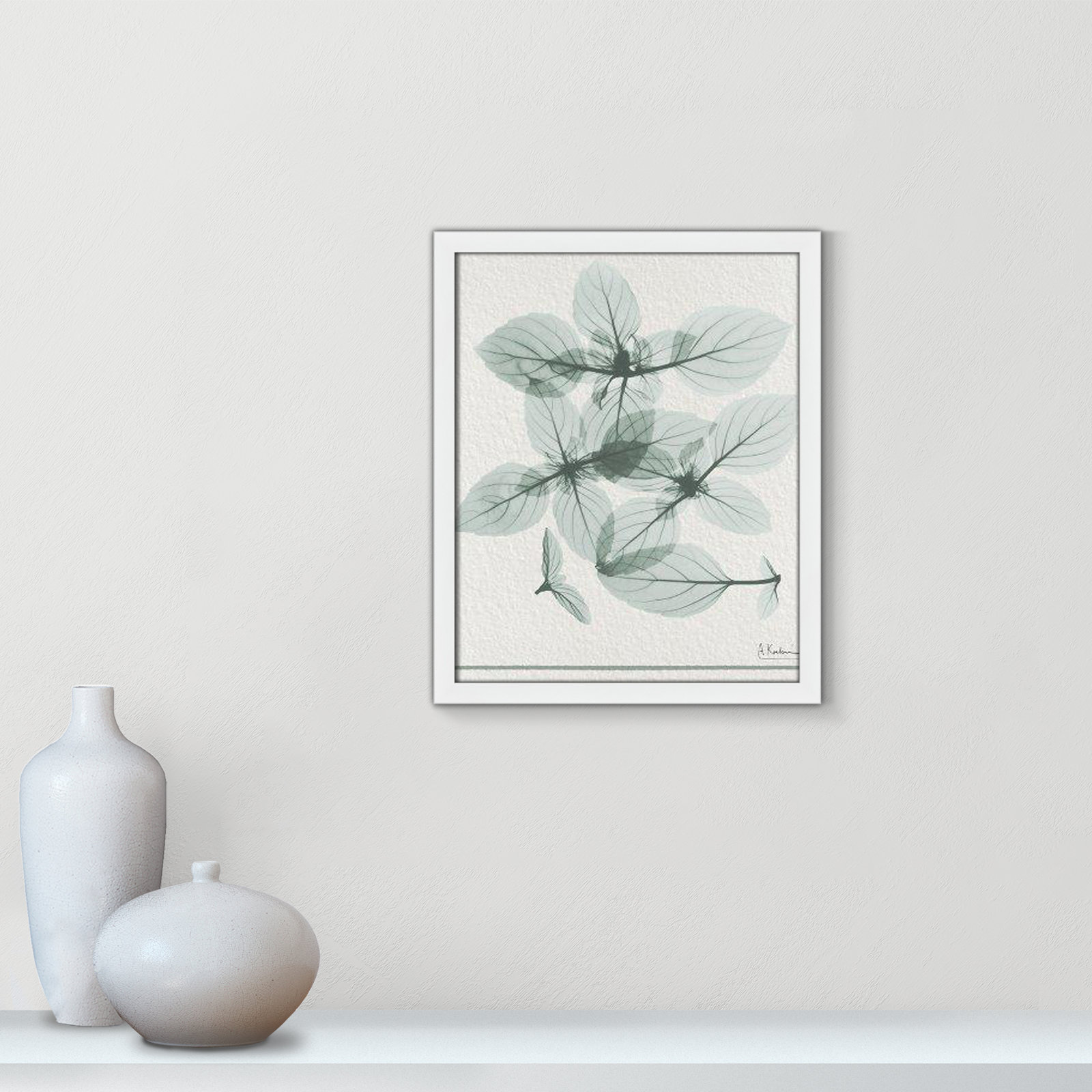Jeanette "Basil Ocimum Basilicum" Painting, 19" H x 16" W x 1.25" D, Satin White Framed Paper