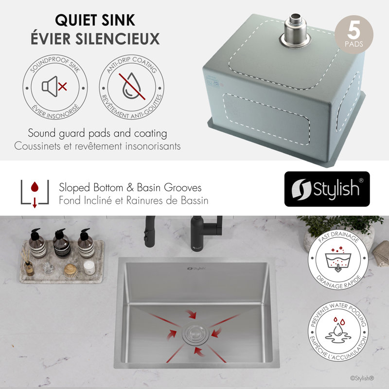 22 in. x 18 in. 18 Gauge, Stainless Steel, Brushed Single Bowl Undermount or Drop-In Kitchen Sink
