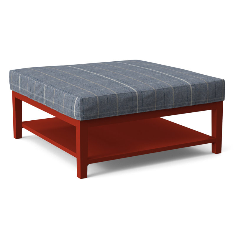 Hammond Square Ottoman, Lapis Plaid; 0126-63, Antique Black Finish