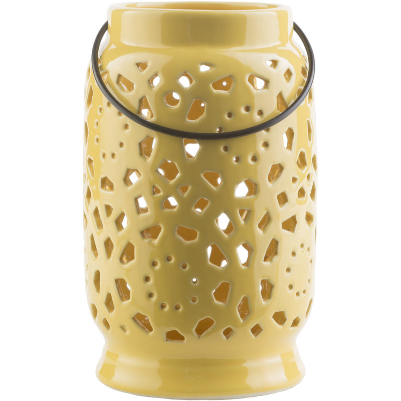 Alica Ceramic Lantern, Mustard, 11" H x 6.5" W x 6.5" D