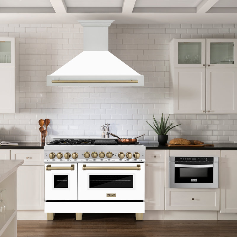 Hotte de cuisine en acier inoxydable avec coquille blanche matte et poignée ZLINE Autograph Edition 48 po