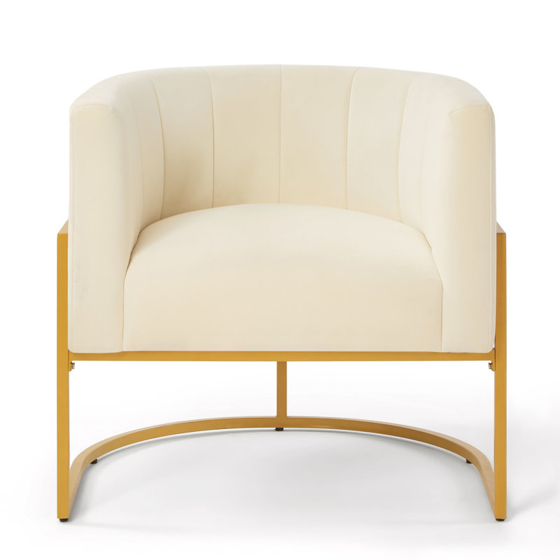 Chaise d'appoint en velours de style Mid-Century avec dossier incurvé - Base incurvée crème et stable