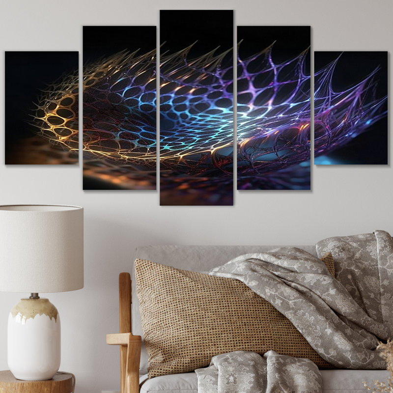 Infinity Net Space Matrix - Fractals Wall Art Living Room - 5 panneaux
