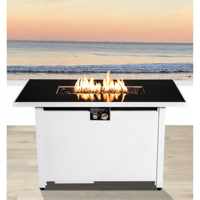 Outdoor Fire Pit Table, Stainless Steel, 50000 , Rust , White With Lava Stones 25h X 42w Steel Pit, Heat Rust-, Panel
