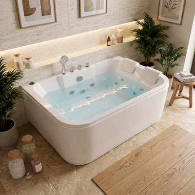 Baignoire tourbillon en acrylique 61 po pour 2 personnes, 16 jets avec chauffage et lumières DEL 61 po