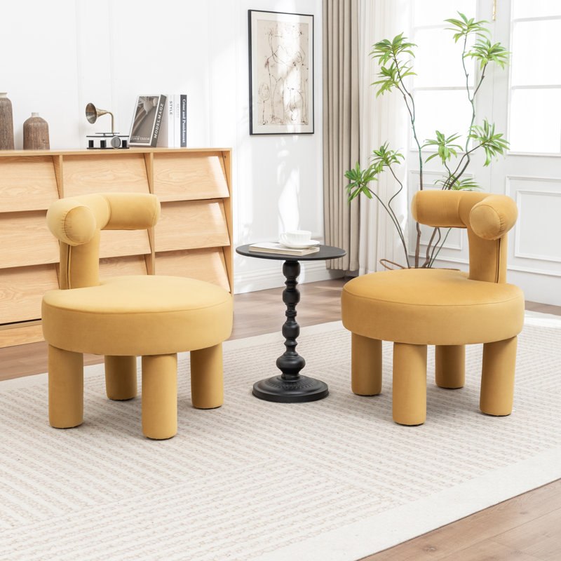 Fauteuil demi-tonneau en velours Bula, Jaune, Velours velours