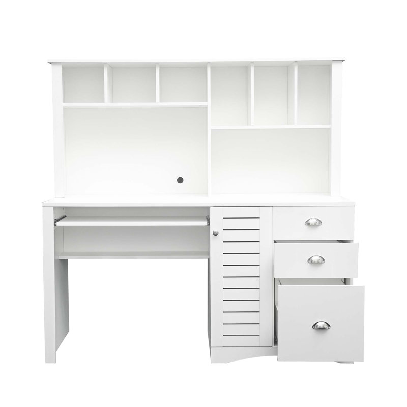 Bureau d'ordinateur à domicile avec huche, finition blanc antique