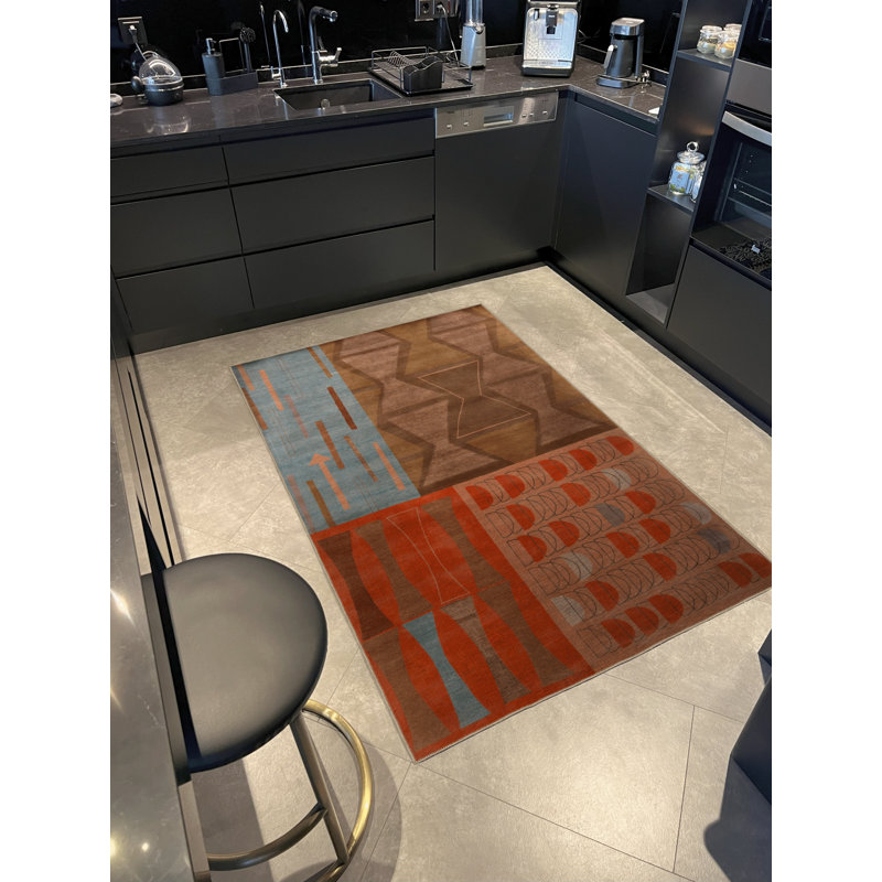 Tapis orange / brun à motif géométrique abstrait et abstrait à motifs géométriques