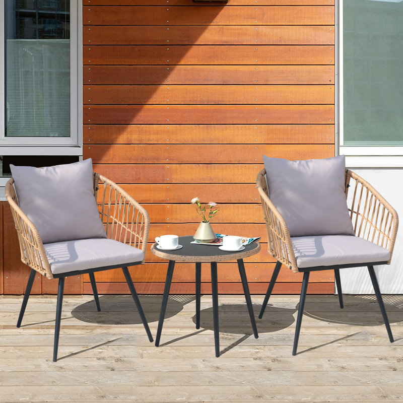 3 - Piece Seating Group With Glass Top Table, Yellow, Gray