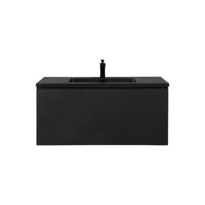 Ensemble de meuble-lavabo mural encastré 36 po avec comptoir en pierre noir mat 36 po et 2 tiroirs