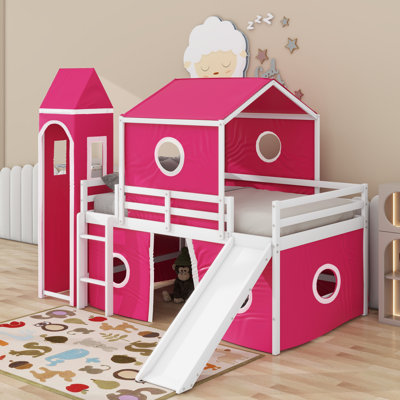 Lit mezzanine double avec glissade et tour