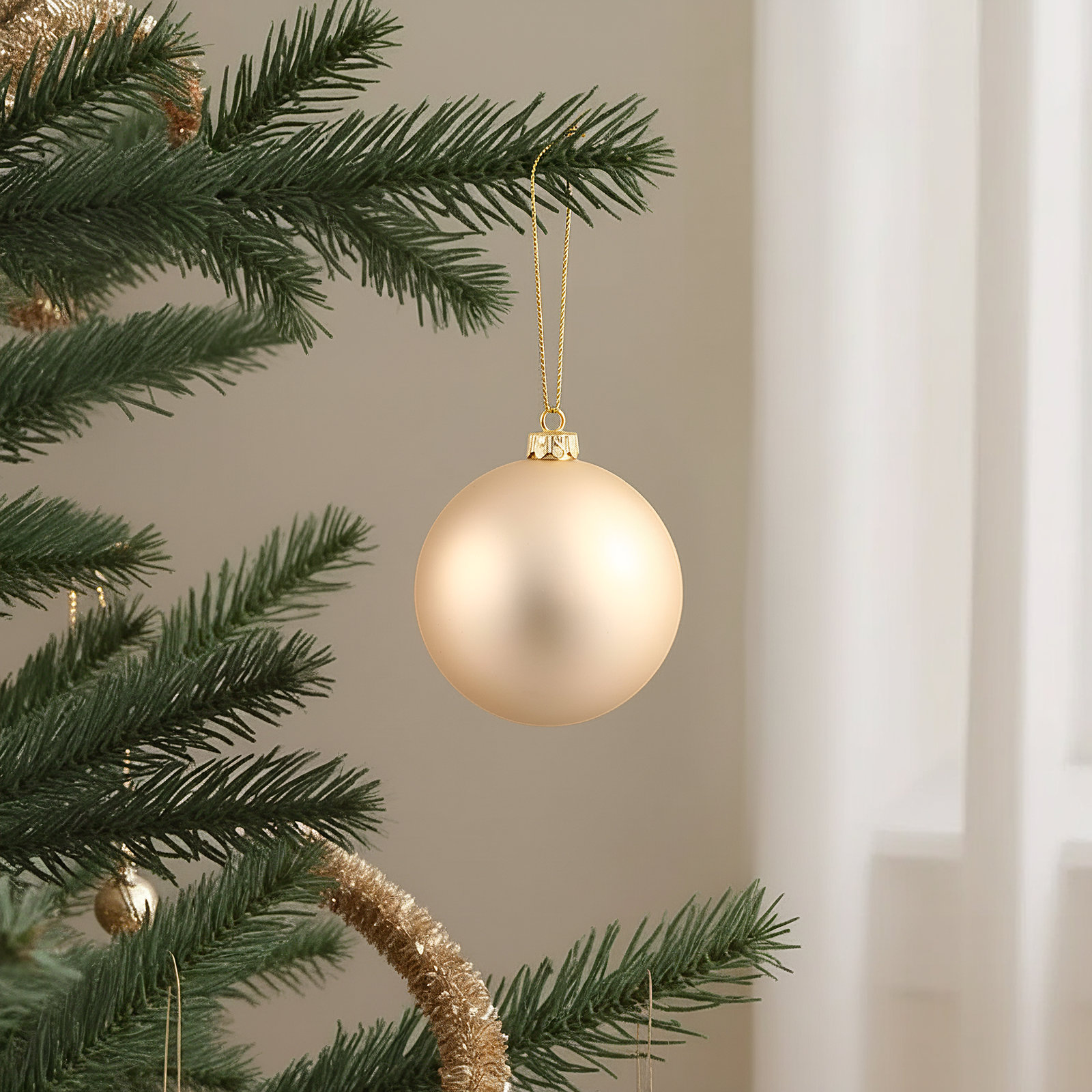 The Holiday Aisle® 3" Shatterproof Bauble, 2.75" H x 2.75" W x 2.75" D, Champagne
