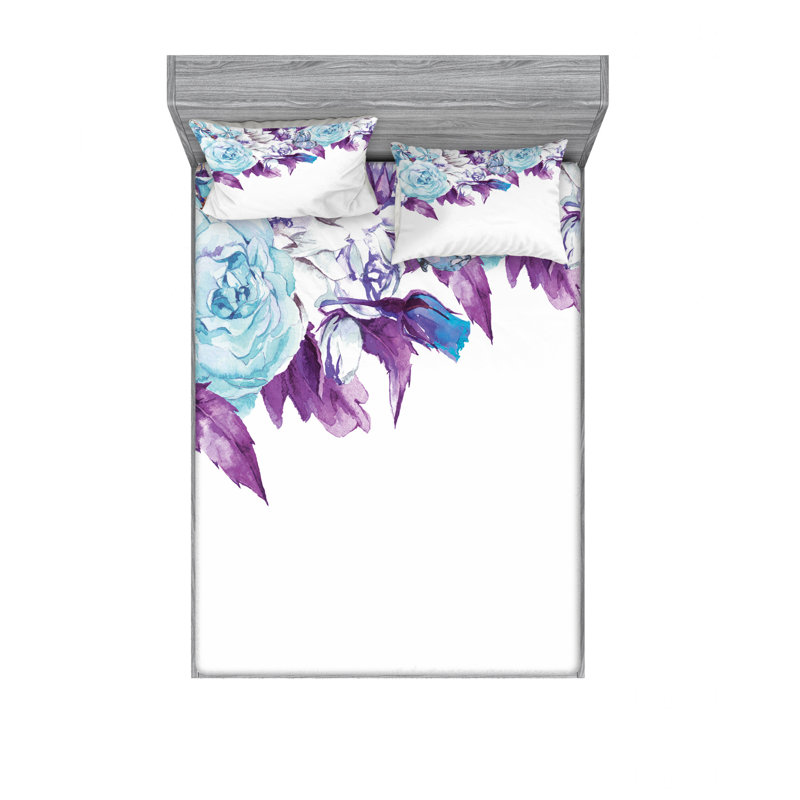 Microfiber Floral Sheet Set, Full/Double Sheet Set with Fitted Sheet
