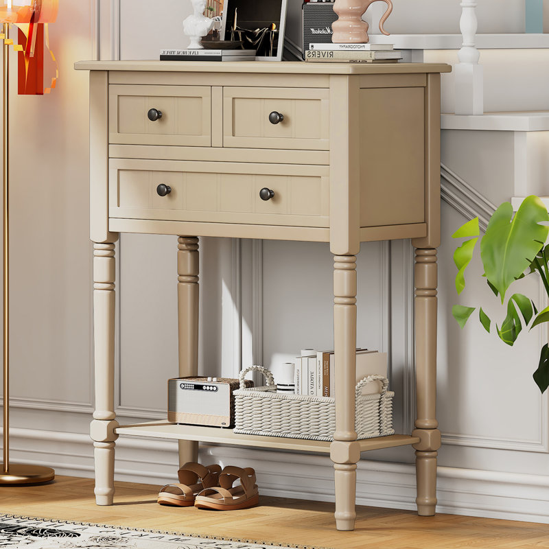 Console en bois avec 3 tiroirs de rangement et tablette inférieure, Beige
