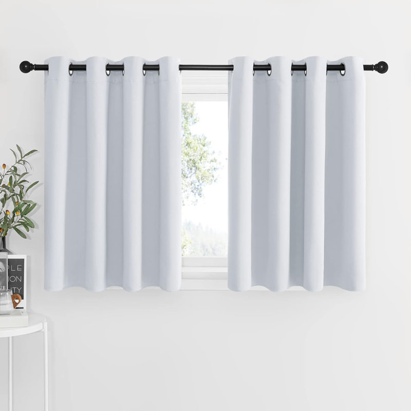 Blackout Small Window Valances, Rustic Farmhouse Curtains Grommet Top Thermal Insulated Window Drapes for Kitchen/Bathroom/Basement, 2 Panels.