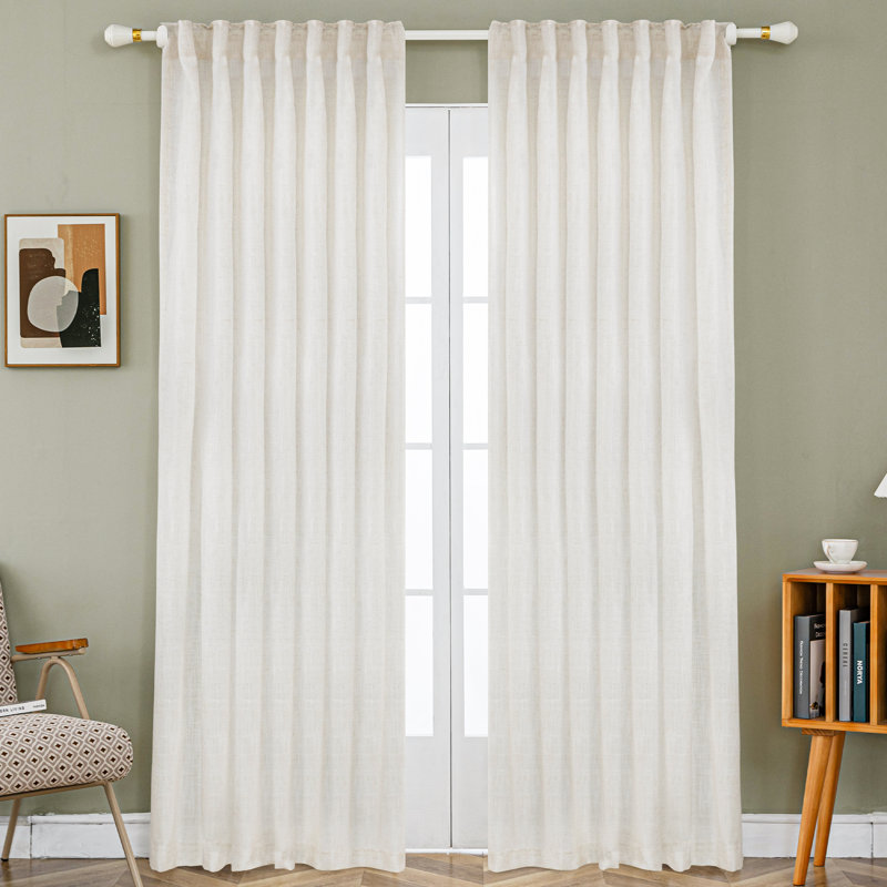 Toyoko Linen Blend Semi-Sheer Back Tab Curtains, 52" W x 96" L, Natural