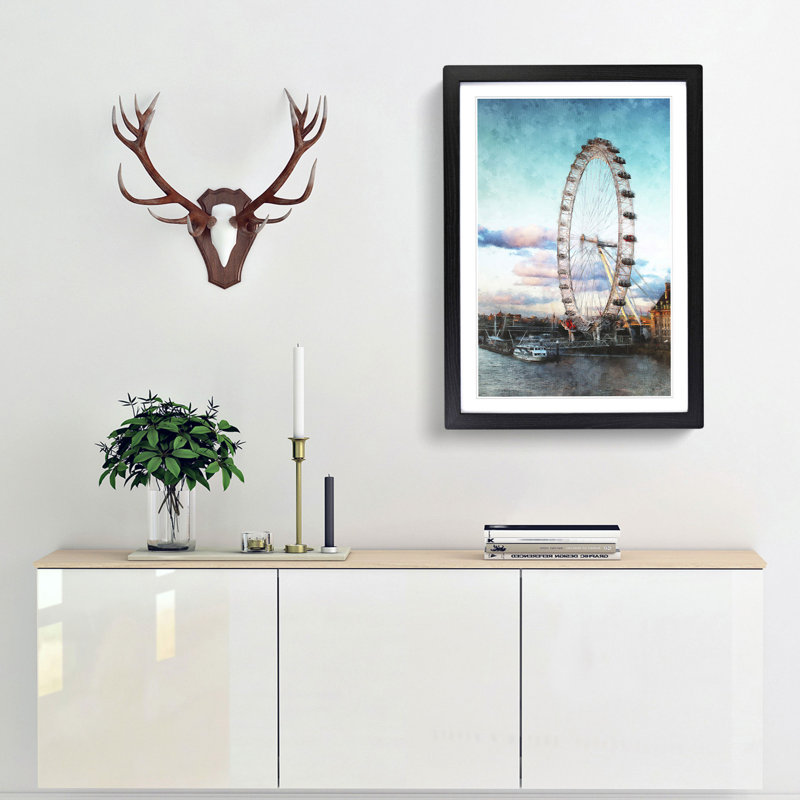 The London Eye - Picture Frame Painting Print, 87cm H x 62cm W x 2cm D, Black Framed